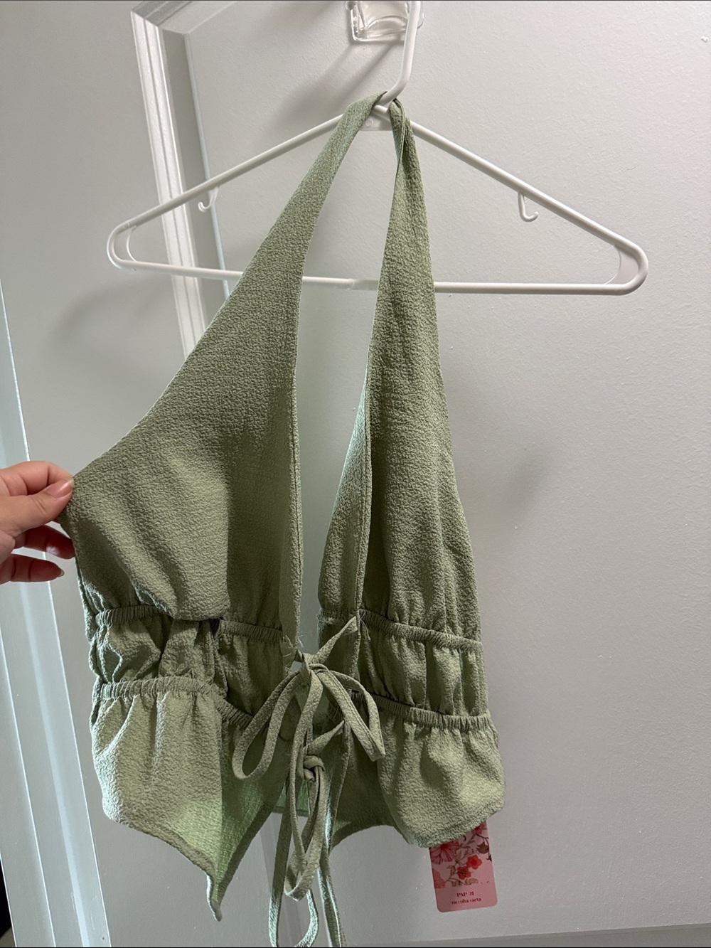 SHEIN Sage Green Halter Tie-Front Camisole